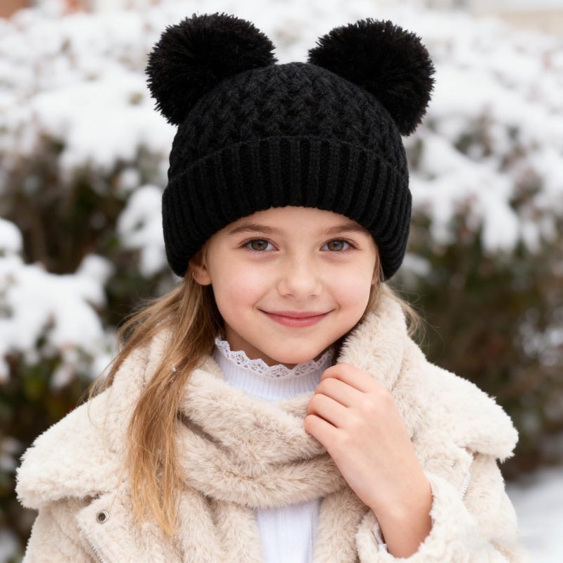 KDVOG Store Kids Winter Hat Warm Knitted Beanies with Double Pom Pom Thick Ski Cap for Boys Girls 7-12 Years - Image 2